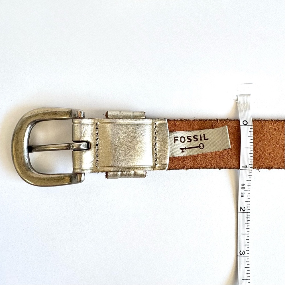 Fossil Genuine Leather Studded Belt Women’s Sz M - Champagne Gold, Silver Buckle - Picture 6 of 7